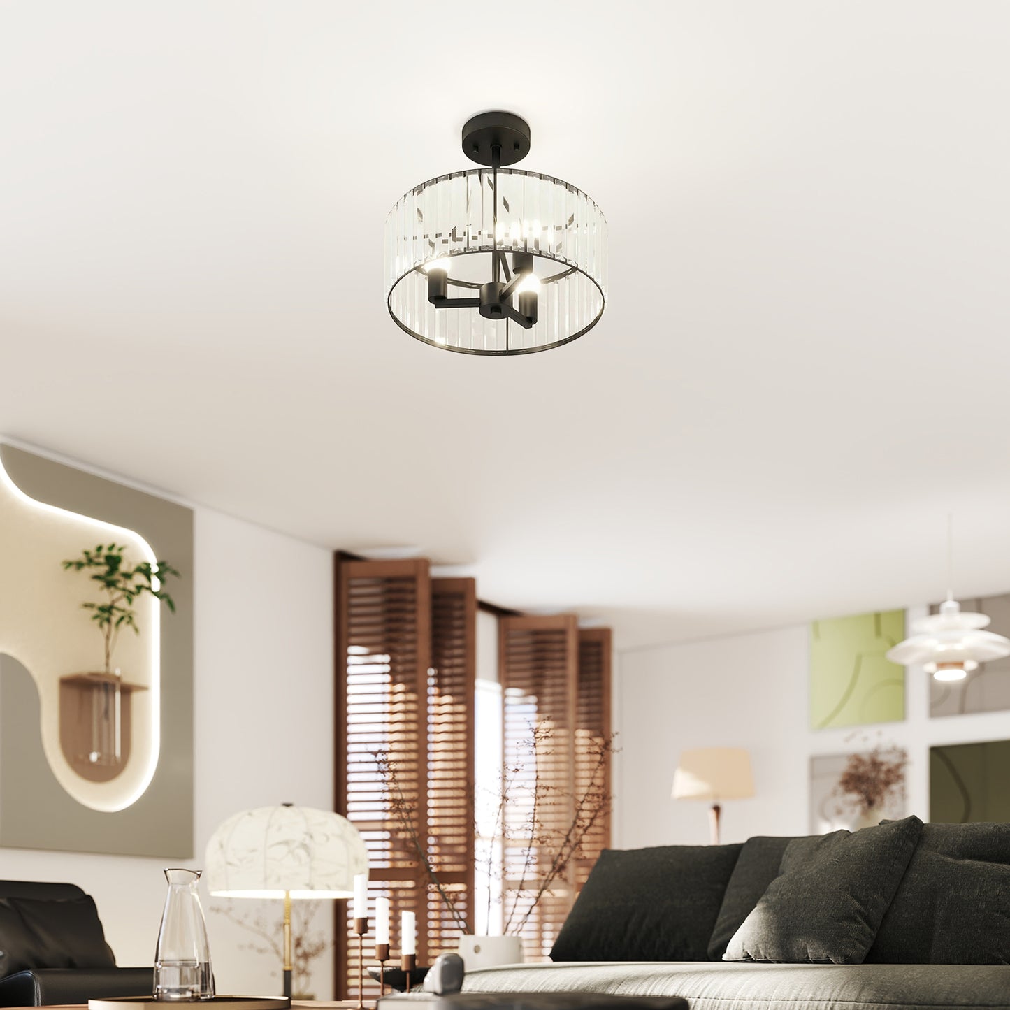 Homcom Crystal Ceiling Light Semi Flush Mount Modern Crystal Chandelier With E14 Base 3 Lights Bulbs Not Included