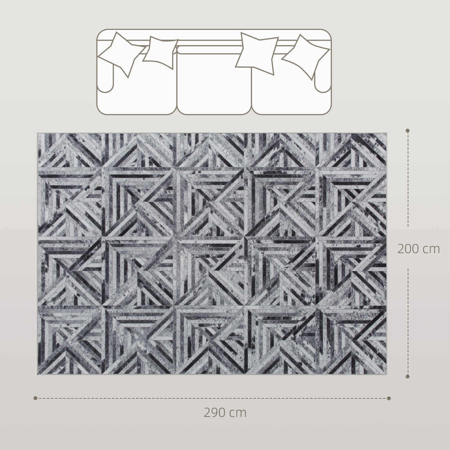 HOMCOM Modern Area Rug Non Slip Washable Chenille Floor Carpet for Living Room Bedroom Dining Room 290 x 200 cm Black