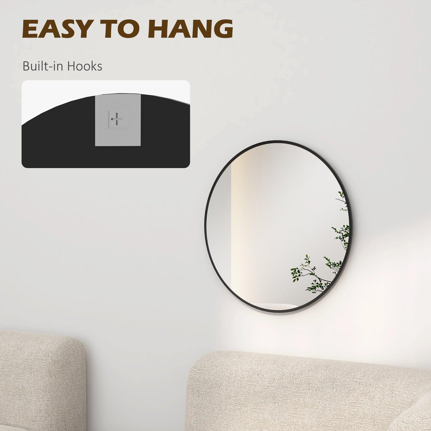 HOMCOM Wall Mirror for Living Room Bedroom, 61 cm Circle Bathroom Mirror, Black - ALL4U RETAILER LTD