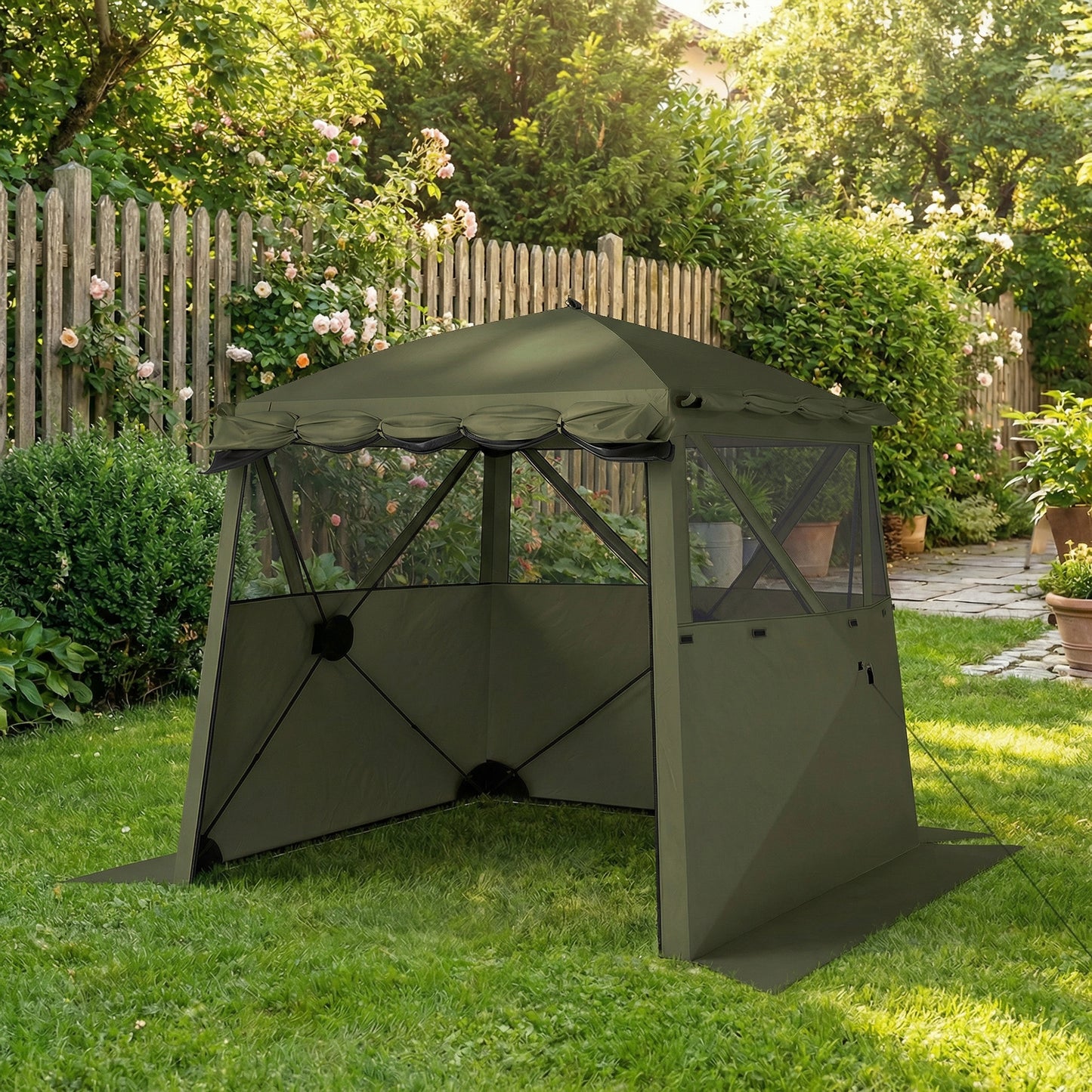 Outsunny Pop Up Gazebo Waterproof Instant Shelter With Awning Mesh Windows For Camping Patio 2 X 2 M Army Green