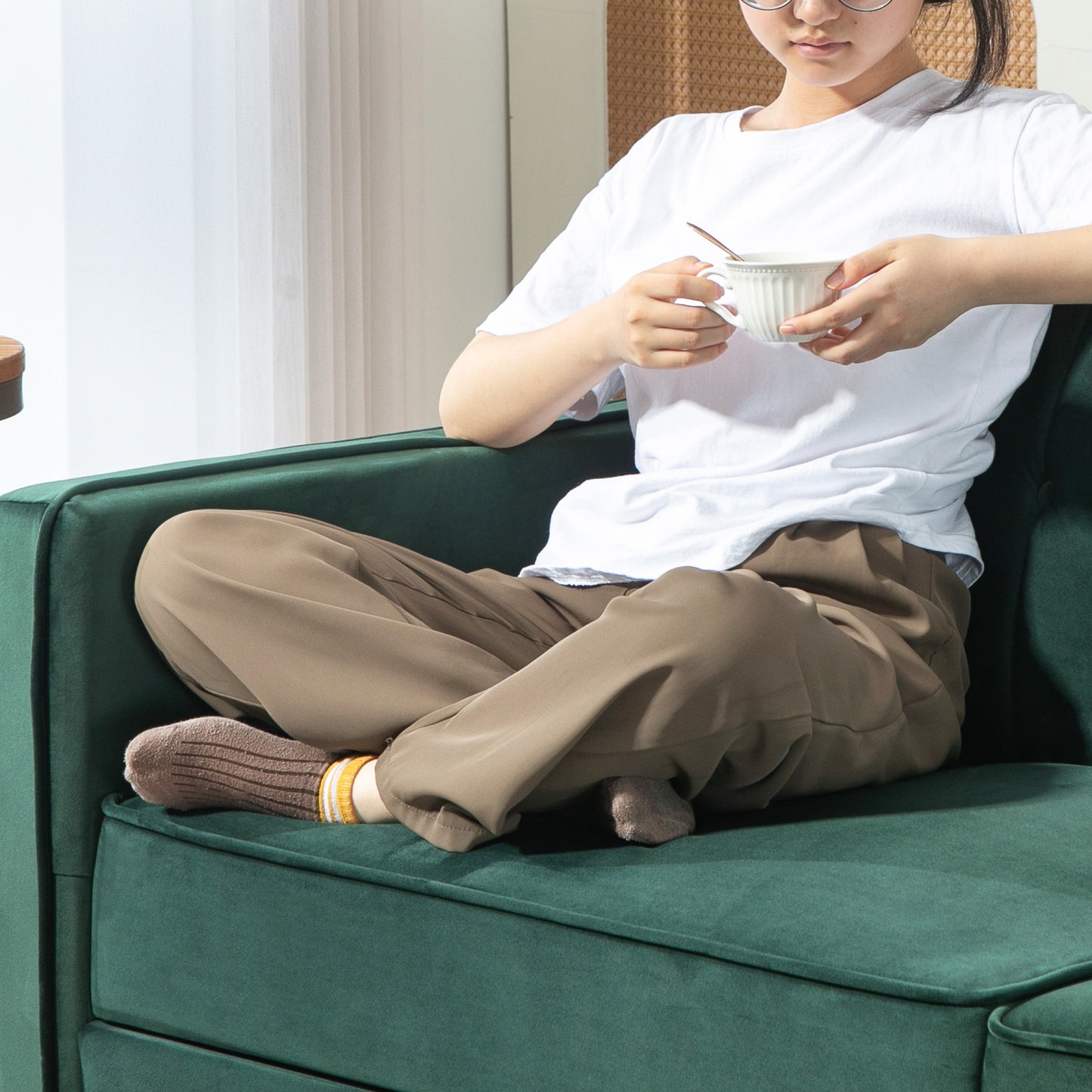 HOMCOM Velvet Feel Three Seater Sofa Bed Green With Thick Cushions For Day And Night Comfort