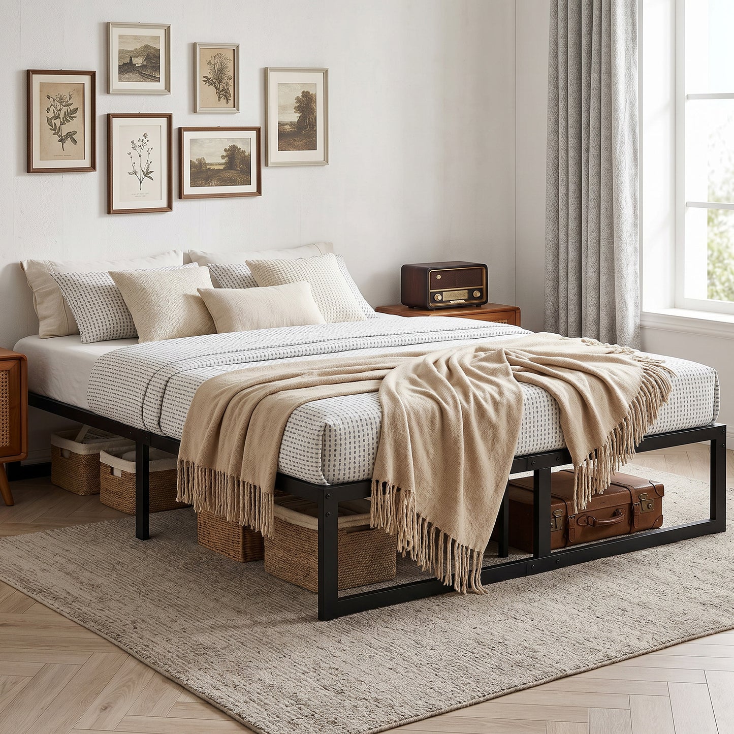 HOMCOM 4ft 6 Double Bed Frame With Underbed Storage And Steel Slat Support Noise Free Black