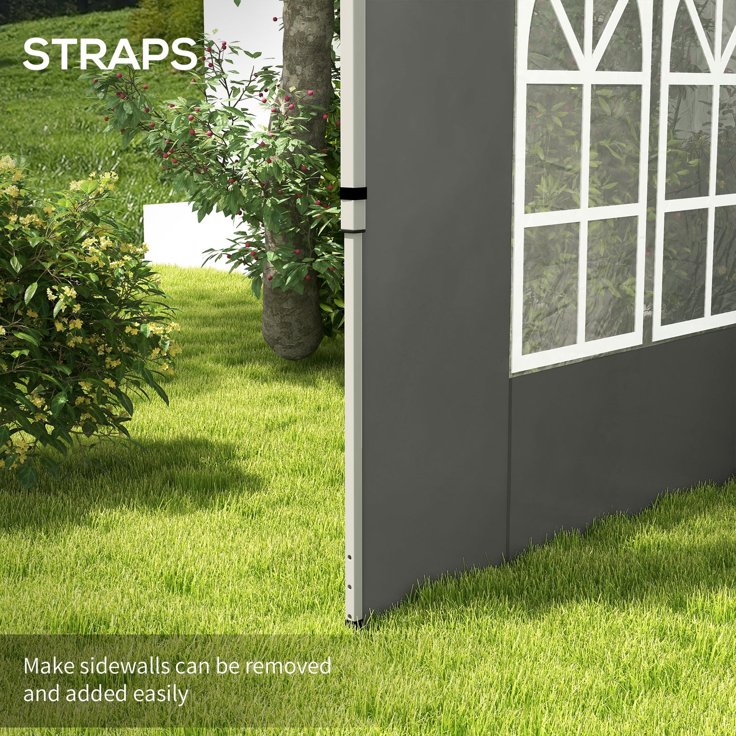Outsunny Gazebo Side Panels Replacement With Window For 3x3m Or 3x4m Pop Up Canopy 2 Pack Dark Grey