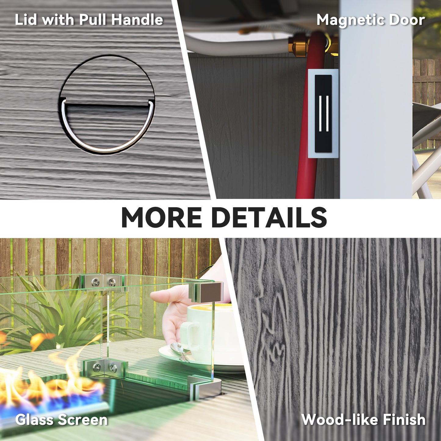 Outsunny 50000 BTU Gas Fire Pit Table With Cover And Glass Screen Dark Grey For Outdoor Dining And Warmth