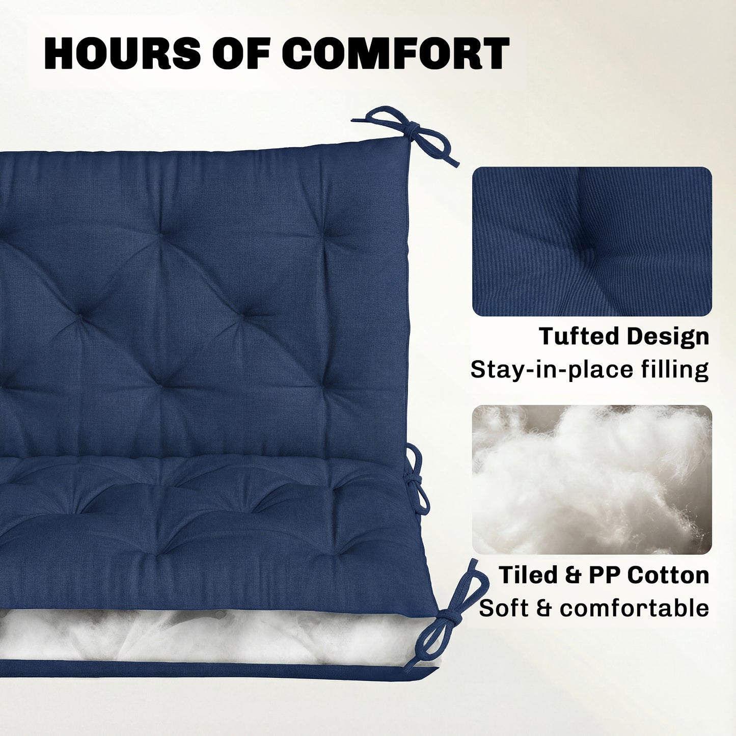 Outsunny 3 Seater Bench Cushion For Indoor And Outdoor Use With Back And Ties 98 X 150 Cm Dark Blue