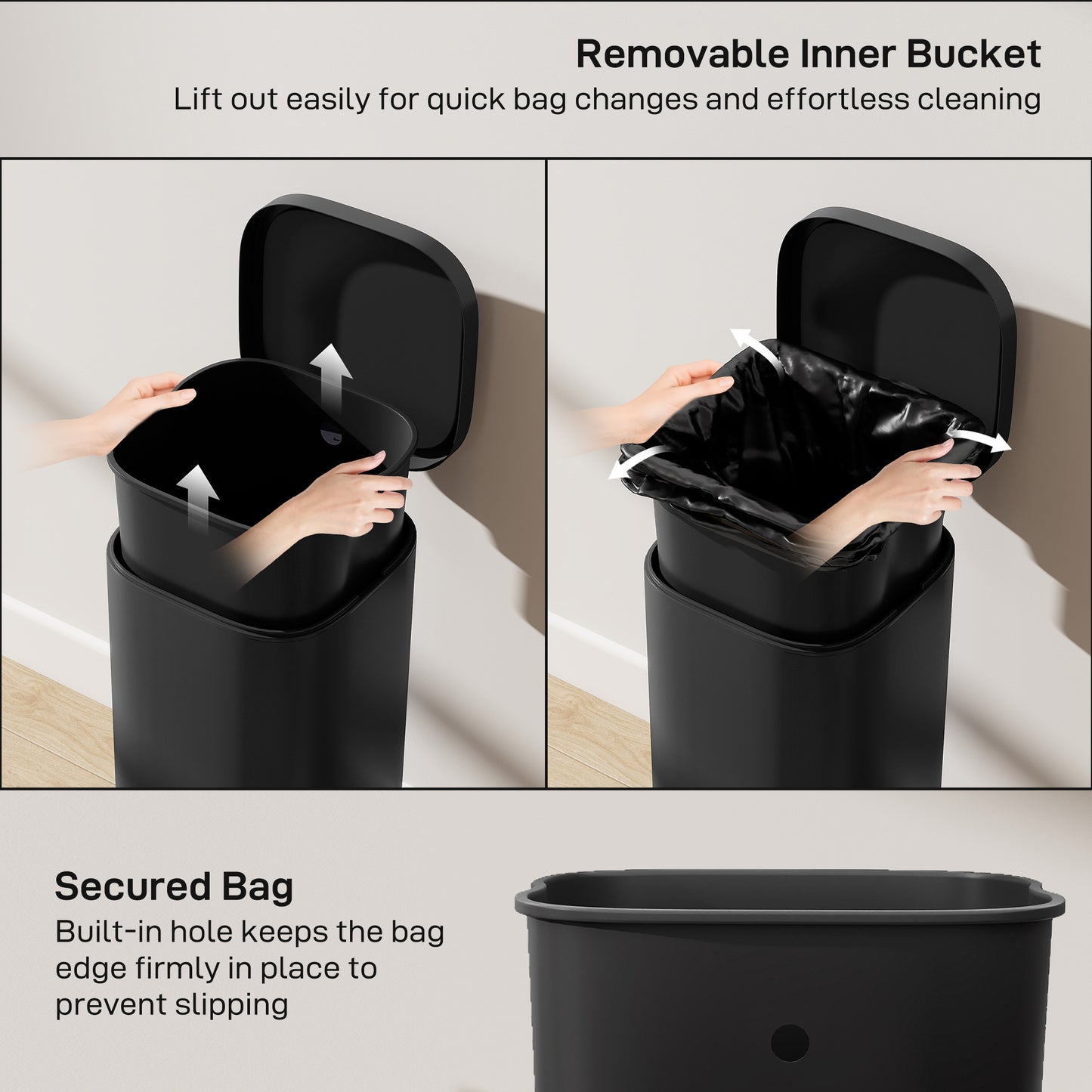 HOMCOM 30L Kitchen Bin with Pedal Soft Close Stay Open Lid Removable Inner Bucket Black