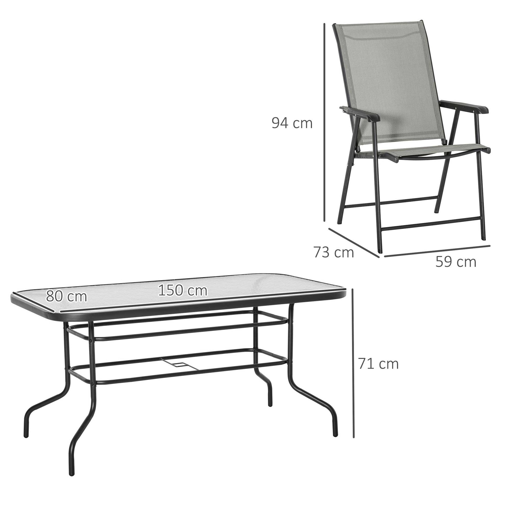 Outsunny 7-Piece Outdoor Steel Frame Dining Set with Folding Chairs and Glass Top Table in Black & Grey - ALL4U RETAILER LTD