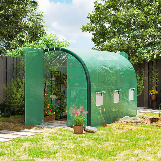 Outsunny 3 X 2 M Polytunnel Greenhouse With Reinforced PE Cover Windows And Doors Green