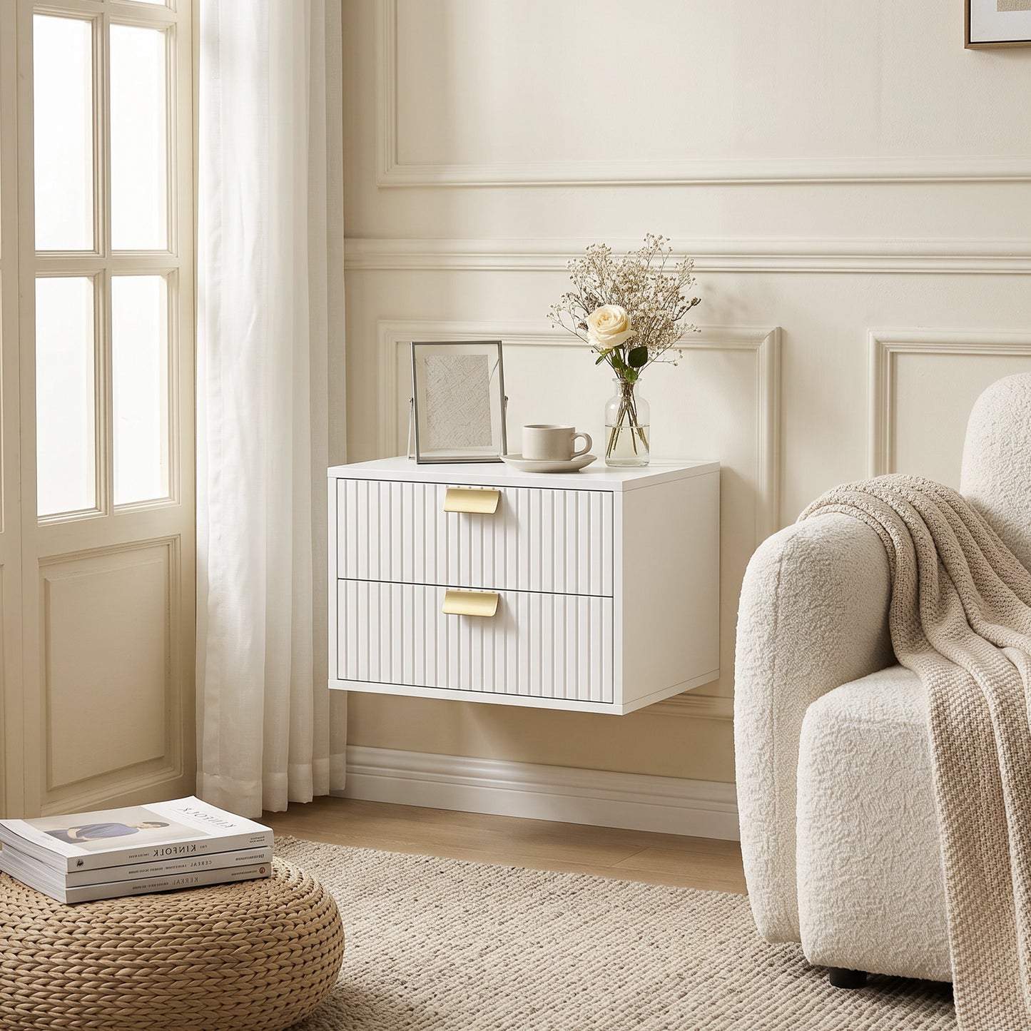 HOMCOM Set Of 2 White Floating Wall Mounted Nightstands With Drawers