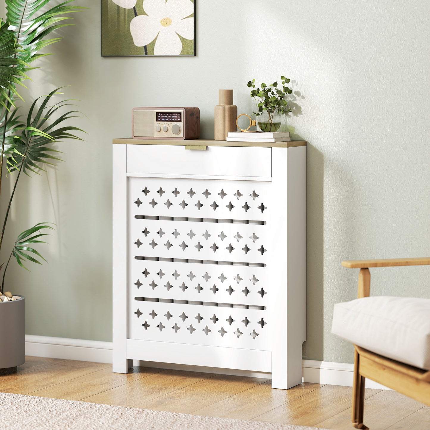 HOMCOM 78 By 19 Cm Minimal Radiator Cover With Drawer White Wood Effect MDF And Particle Board