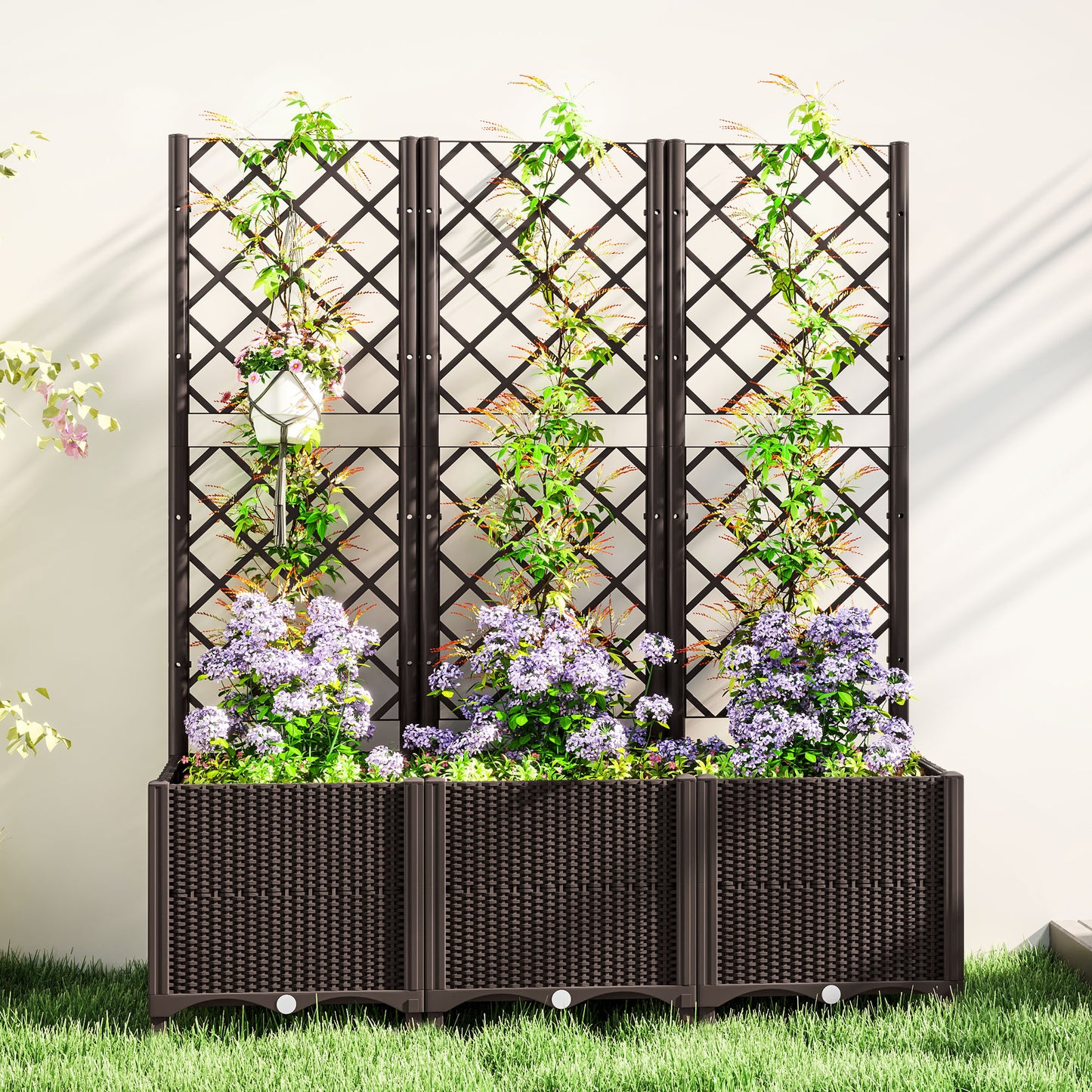 Outsunny Raised Garden Bed With Trellis Planter For Climbing Plants Vegetables And Flowers Brown