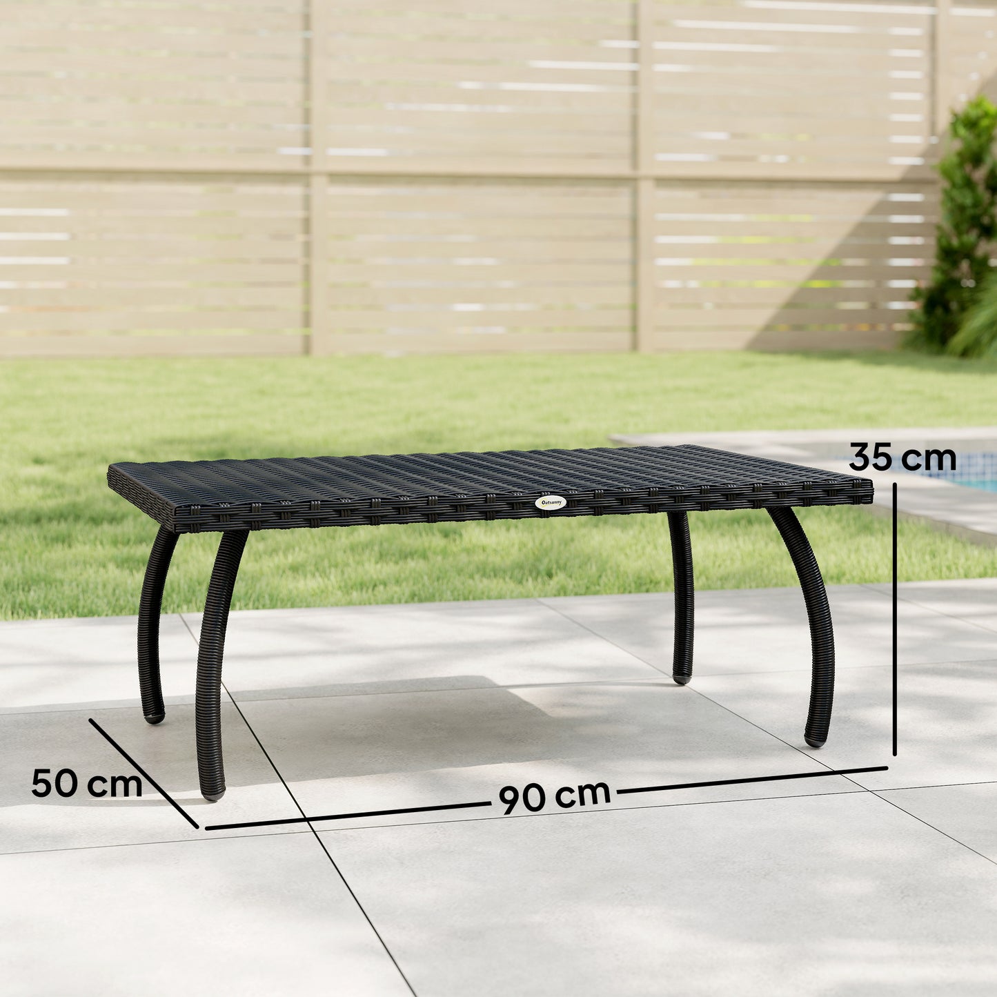 Outsunny PE Wicker Rattan Garden Outdoor Coffee Table Black Rectangular All Weather Durable Metal Frame For Patio