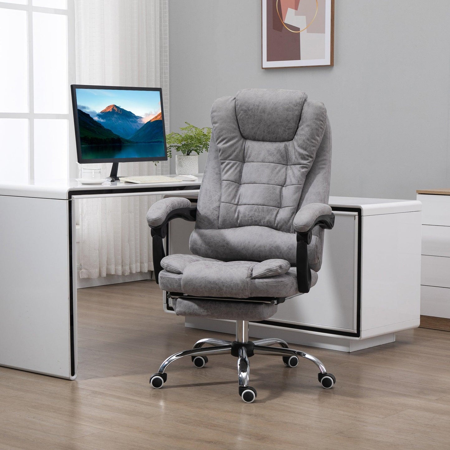 Vinsetto Heated Office Chair with Vibration Massage & Footrest - Grey - ALL4U RETAILER LTD