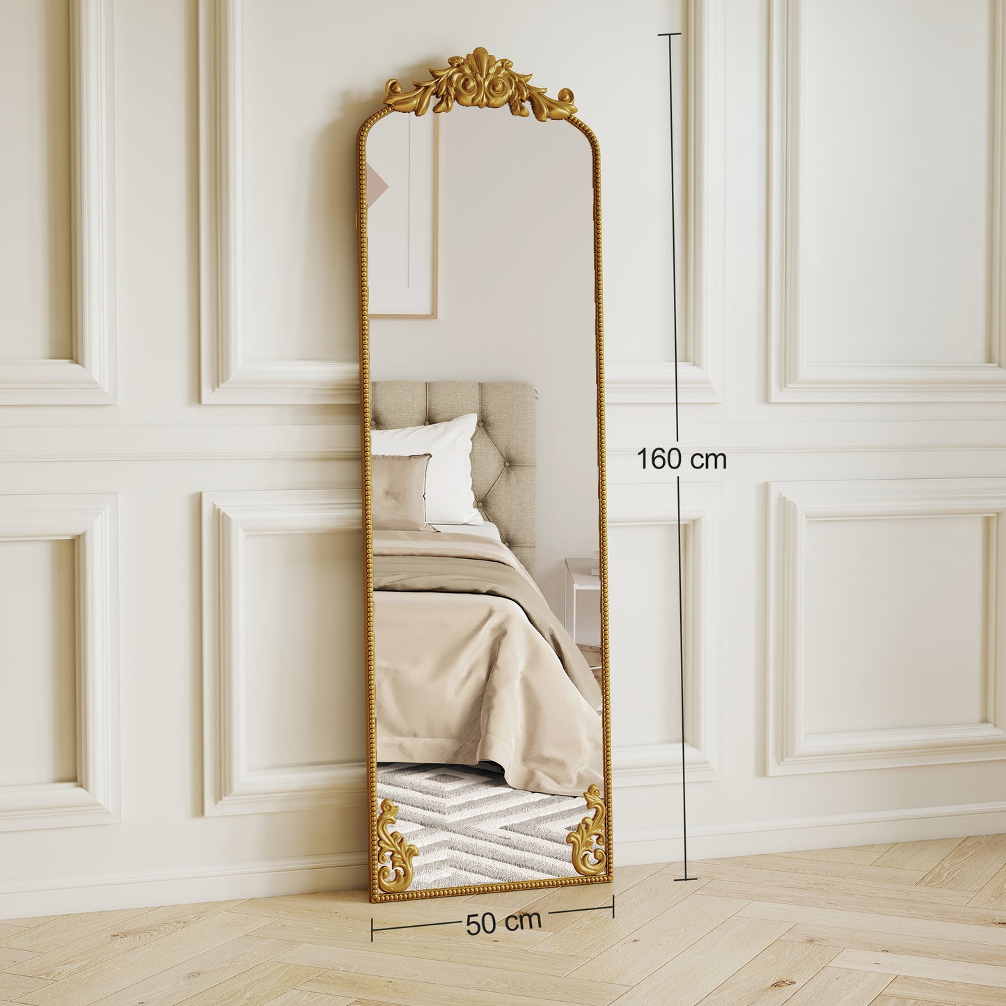 HOMCOM Full Length Floor Mirror 50 By 160 cm With Baroque Gold Tone Metal Frame For Bedroom Living Room Dressing Room