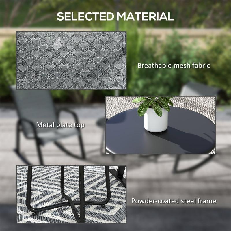 Outsunny 3 Piece Outdoor Rocking Set with 2 Armchairs and Metal Top Coffee Table - Patio Bistro Set with Curved Armrests - Breathable Mesh Fabric Seat for Garden, Deck - Mixed Grey. - ALL4U RETAILER LTD