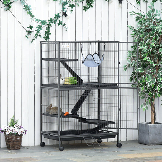 PawHut Small Animal Cage with Removable Tray, Silver Grey - ALL4U RETAILER LTD