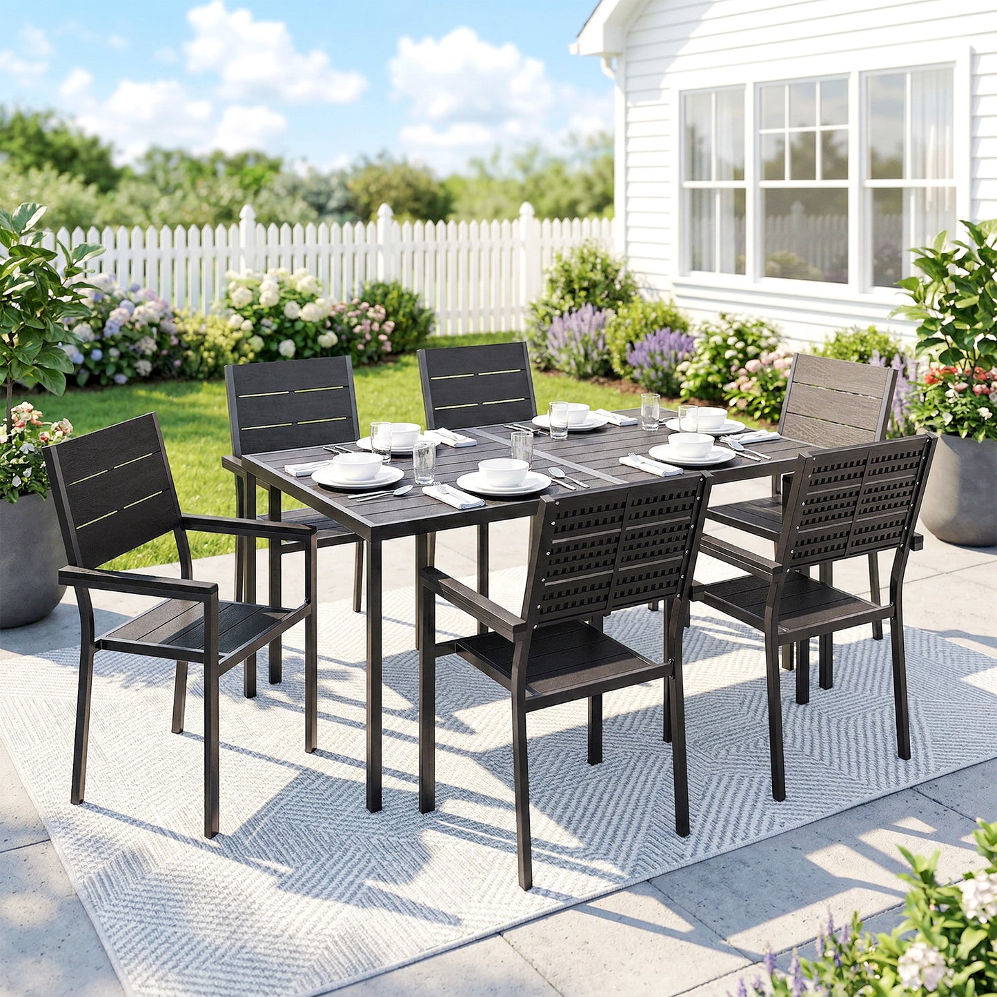 Outsunny 7 Piece Outdoor Dining Set With Slatted Tabletop For 6 Patio Table And Chairs Garden Furniture