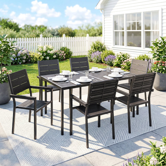 Outsunny 7 Piece Outdoor Dining Set With Slatted Tabletop For 6 Patio Table And Chairs Garden Furniture