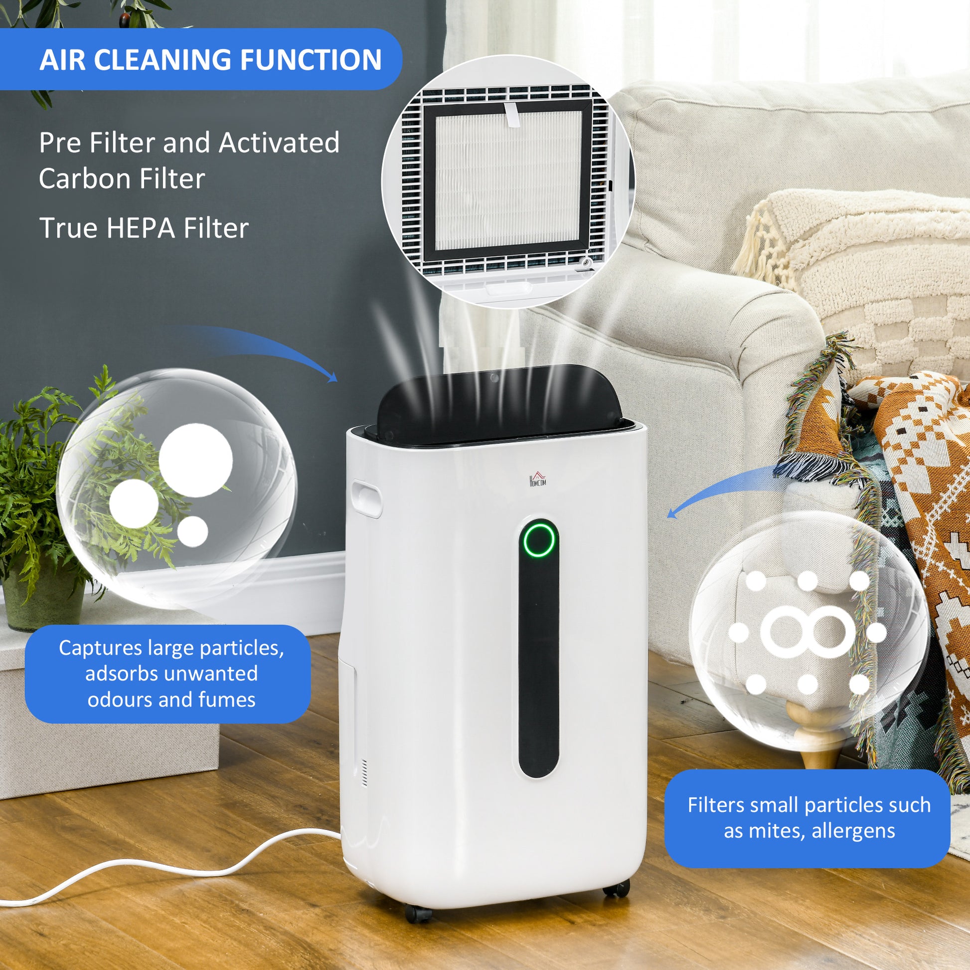 HOMCOM 22L/Day Compact Dehumidifier & Air Purifier with 24H Timer, 4 Modes, and 6.5L Tank for Home Use - ALL4U RETAILER LTD