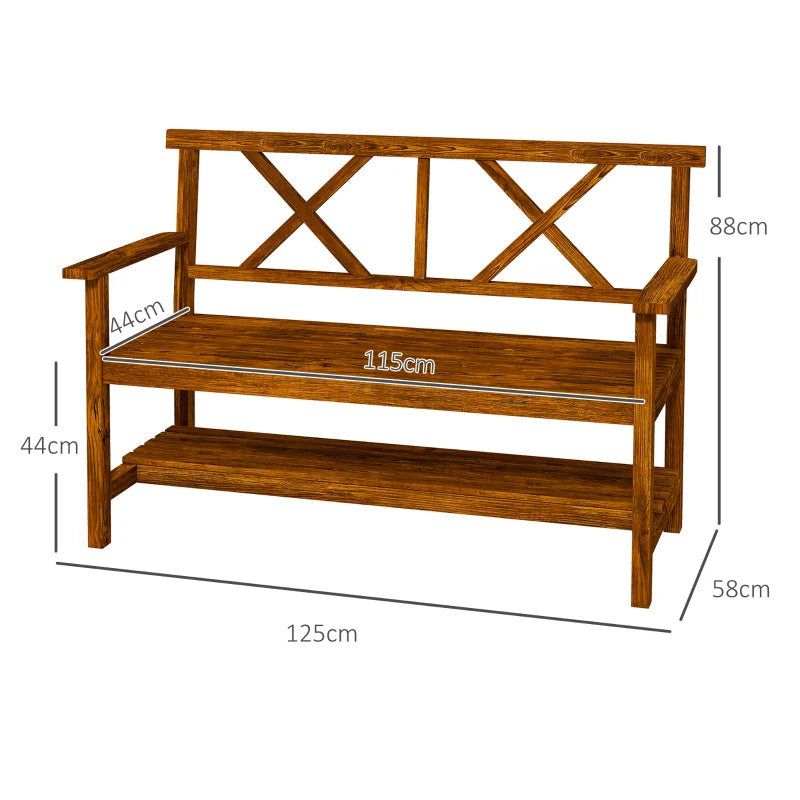 Outsunny Two-Seater Fir Wood Bench - Natural, with Bottom Shelf: Enhance Your Outdoor Seating Area - ALL4U RETAILER LTD