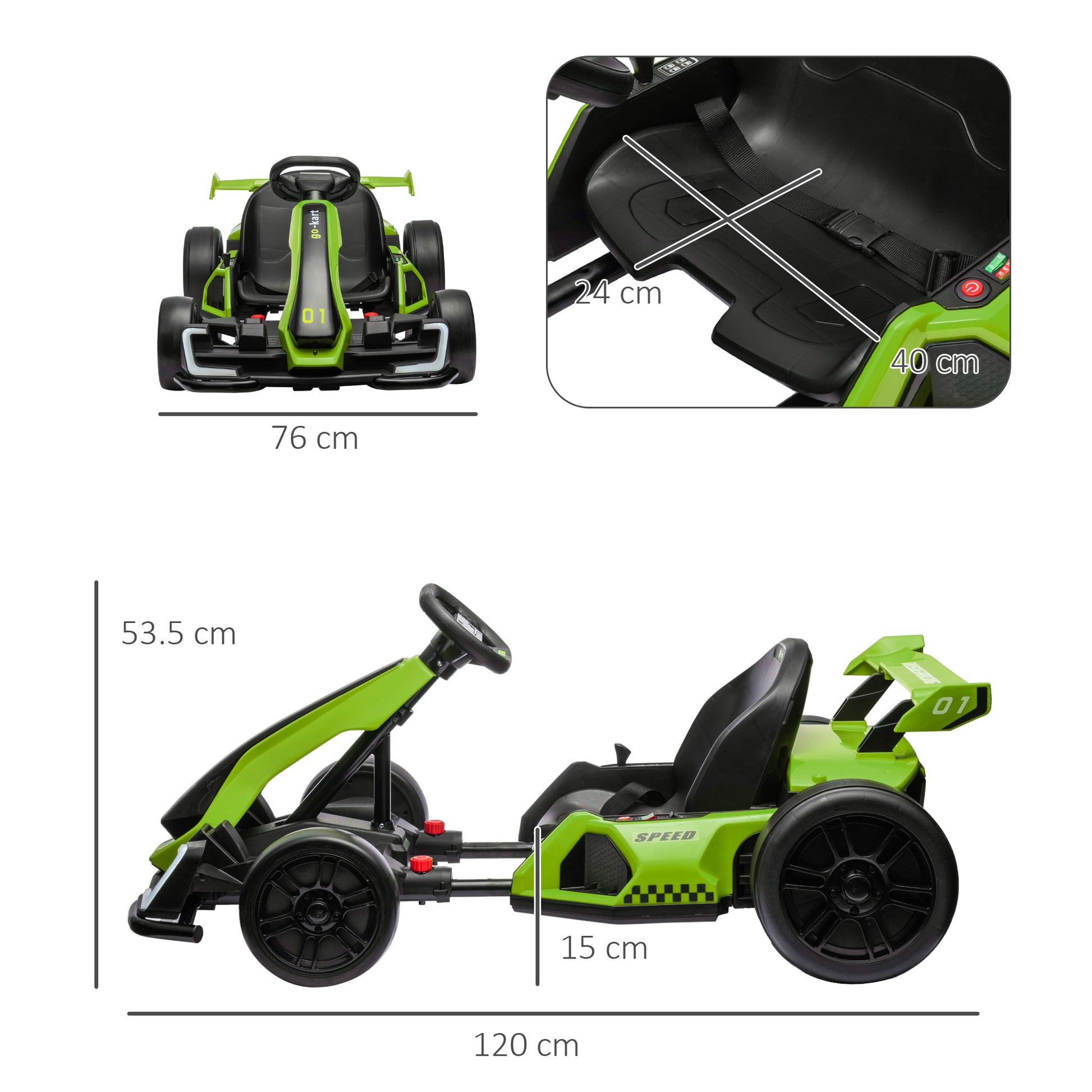 AIYAPLAY 24V Kids Electric Go Kart with Adjustable Seat - Green, Ages 6-12 - ALL4U RETAILER LTD