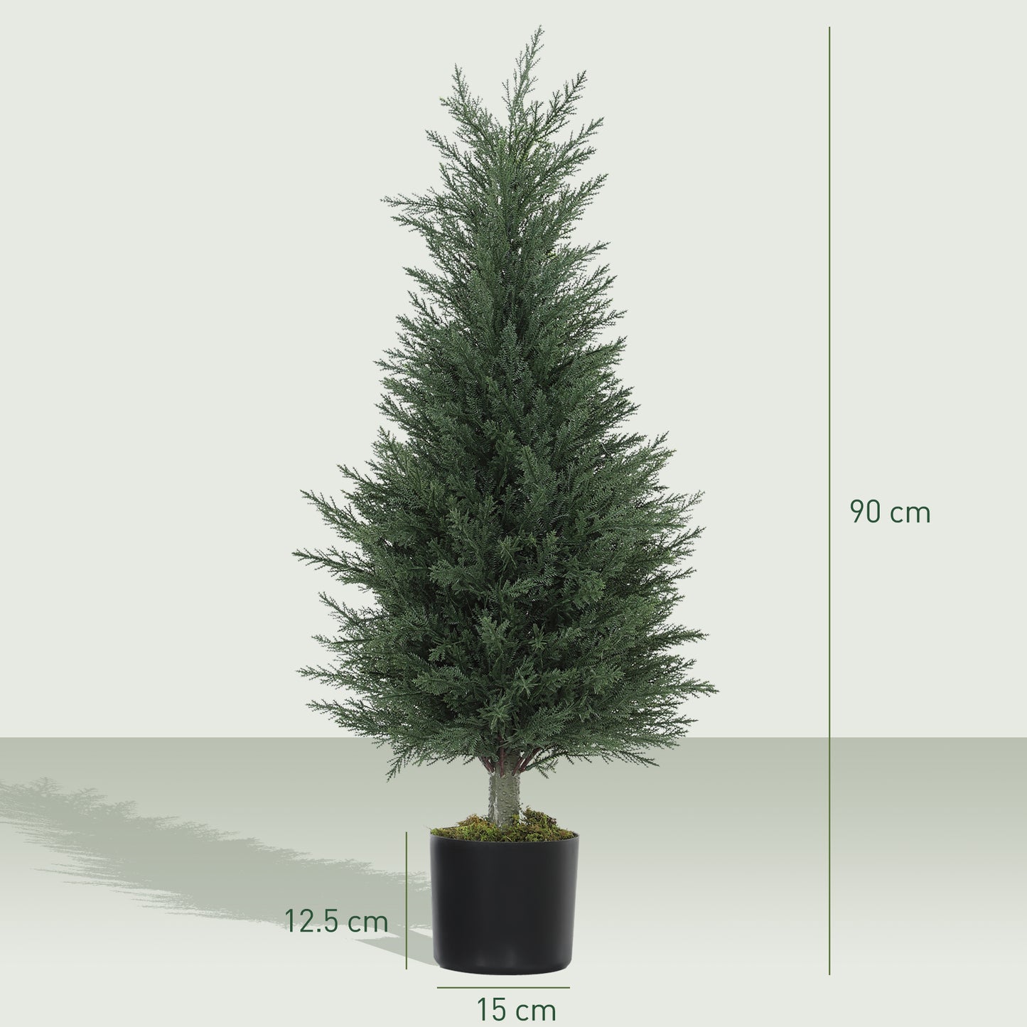 HOMCOM 90 CM Artificial Cypress Trees 2 Pack In Cement Pots UV Resistant Faux Plants For Garden Front Porch Decor