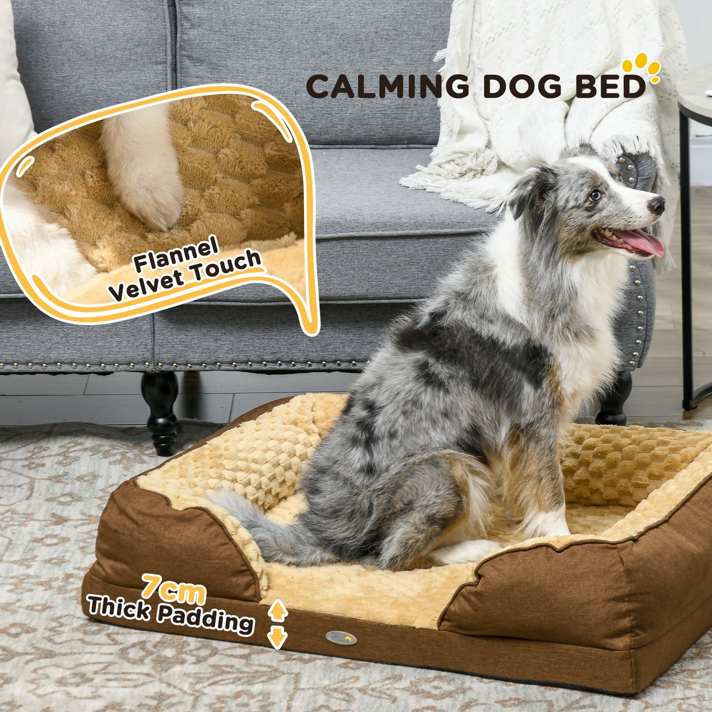 PawHut Cozy Calming Pet Mattress with Removable Cover and Anti-Slip Base for Medium Dogs - Brown 90x69x21cm - ALL4U RETAILER LTD