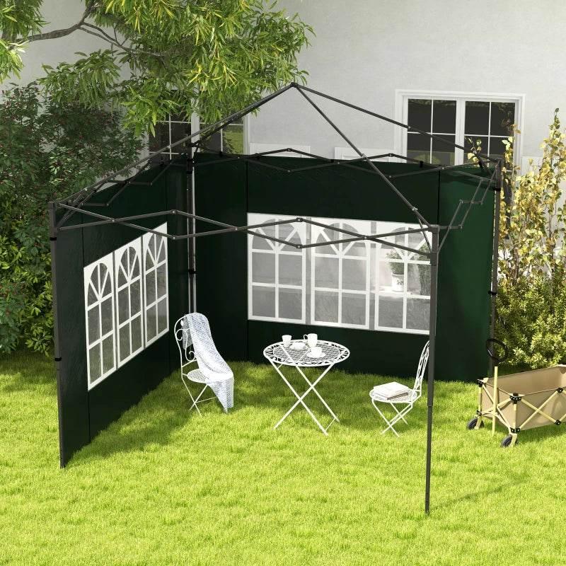 Green gazebo side wall panel set with white arched window design for 3x3m frame
