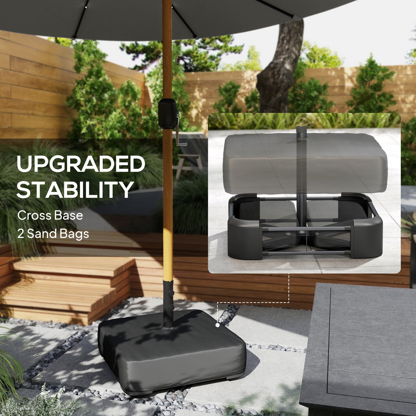 Outsunny Double Sided Garden Parasol With Base Included 48 Solar LED Lights Patio Umbrella Crank Handle 4.6m Light Grey