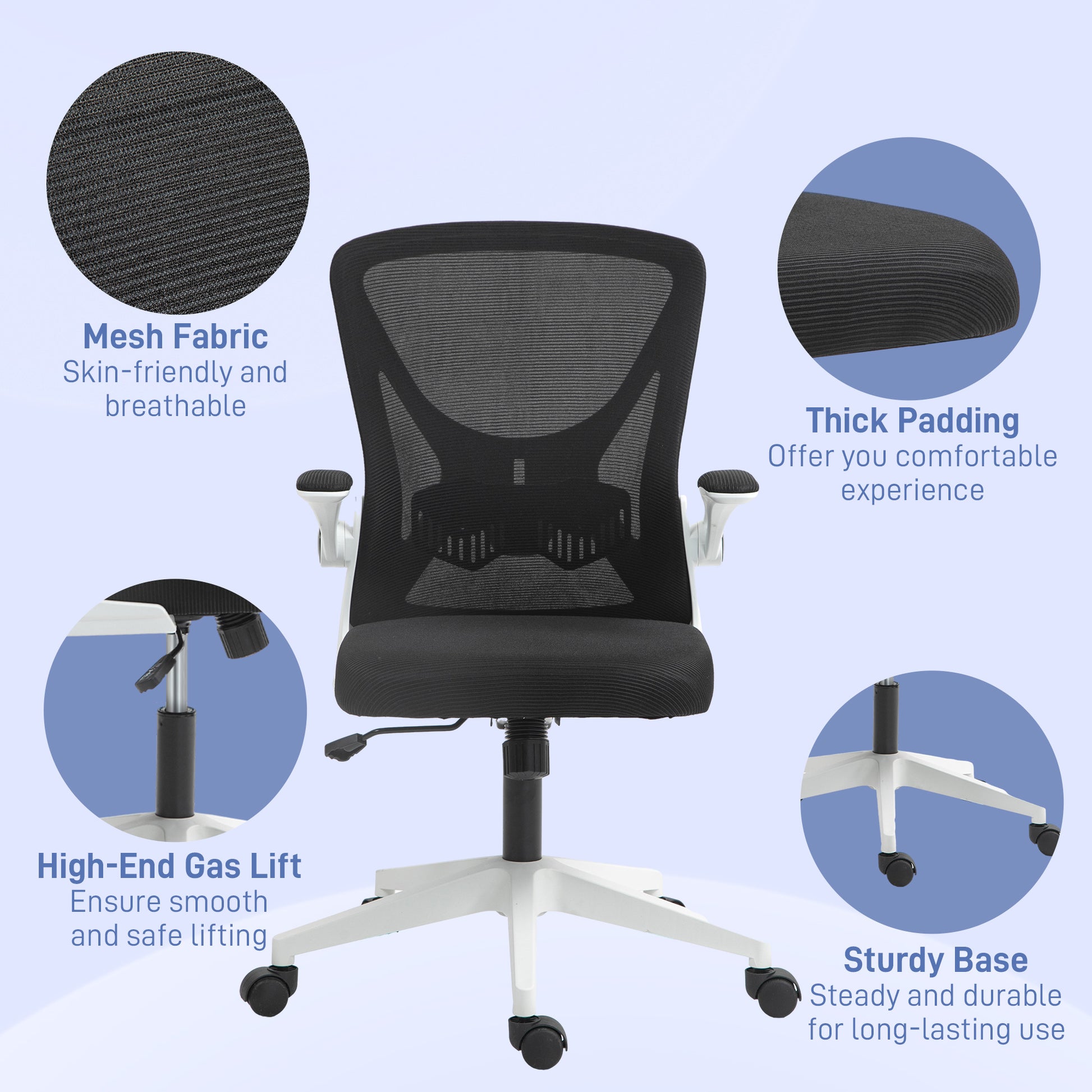 Vinsetto Ergonomic Mesh Office Chair with Adjustable Height and Flip-Up Armrests - Black - ALL4U RETAILER LTD