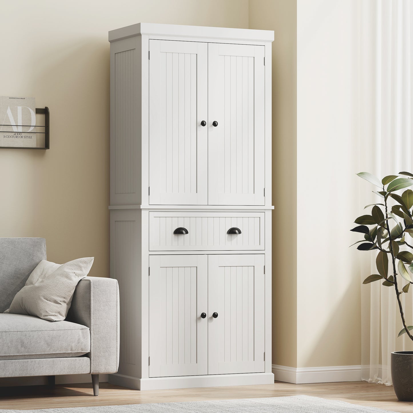 HOMCOM White Kitchen Storage Cabinet With Drawer And Adjustable Shelves Tall Pantry Organizer