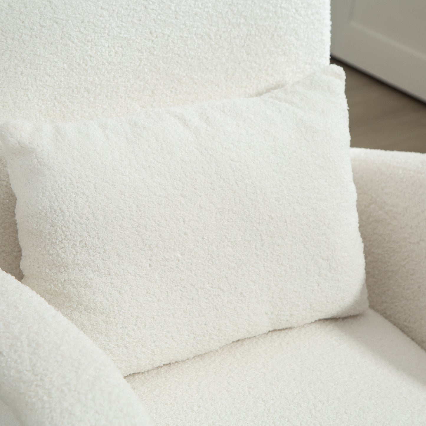 HOMCOM Teddy Fleece Accent Chair Cream White With High Resilience Foam And Removable Washable Lumbar Cushion