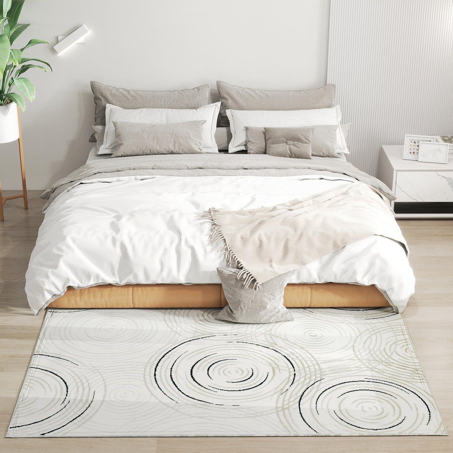 HOMCOM Modern Area Rug Swirl Pattern Machine Washable Allergy Friendly Floor Carpet 170 X 120 Cm Cream White