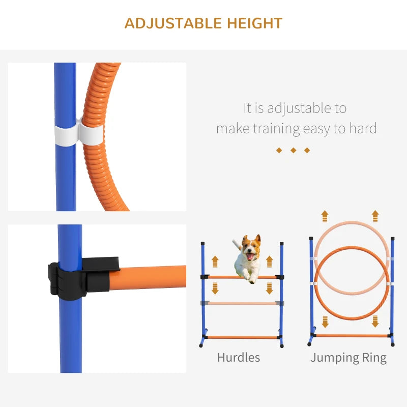 PawHut Dog Agility Equipment Set - 8 Pieces with Weave Poles, Jump Ring, Hurdle, Pause Box, Training Shorts, Bag - Orange - ALL4U RETAILER LTD