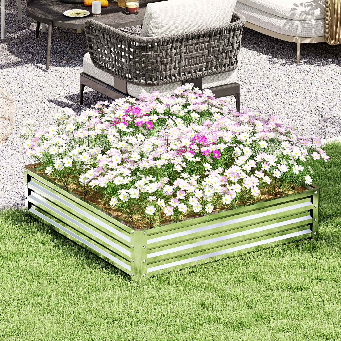 Outsunny Square Raised Garden Bed Box With Weatherized Steel Frame For Vegetables And Herbs 120x120x30cm Silver Tone