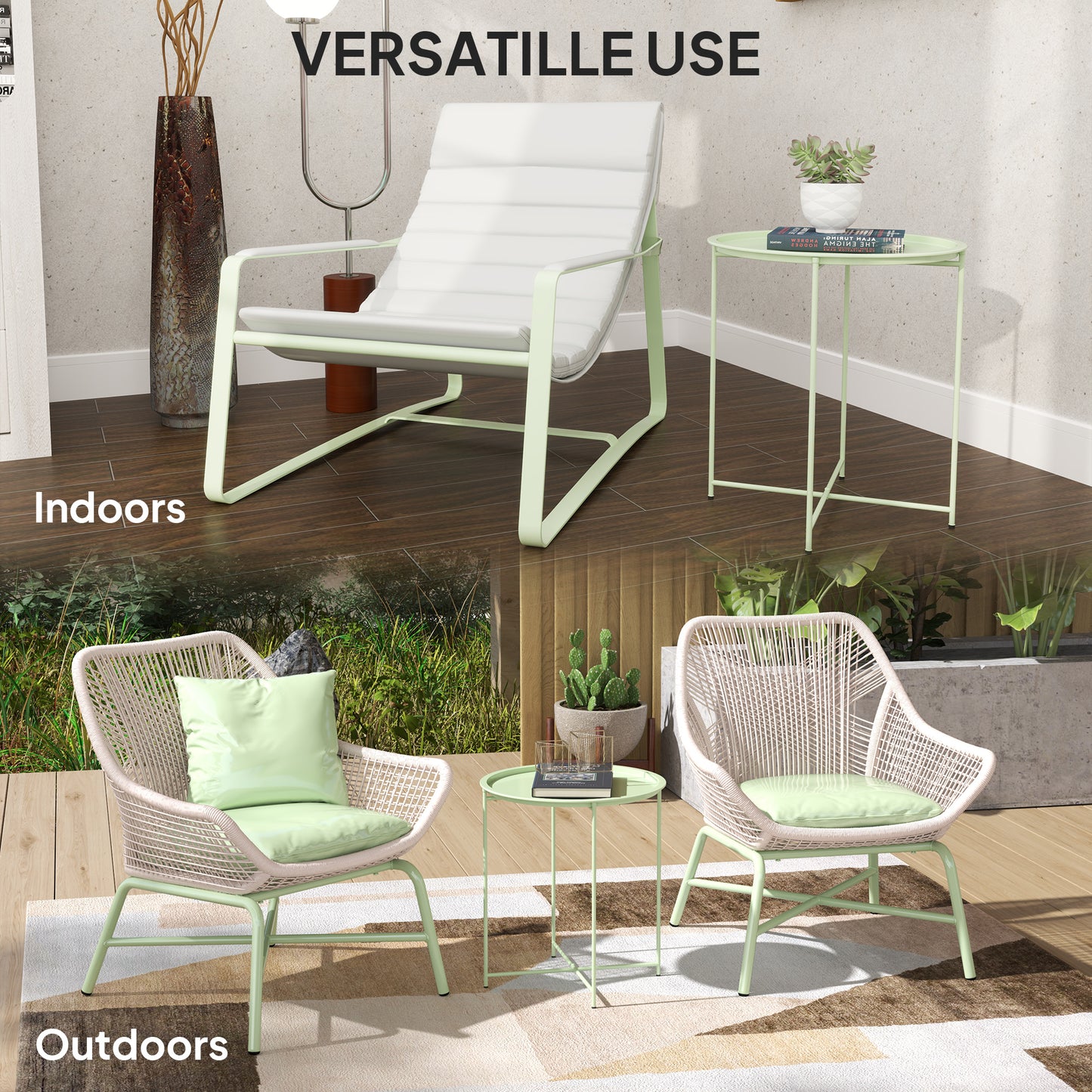 Outsunny Steel Removable Tray Top Garden Table With Folding Legs Green Portable Balcony Coffee Table