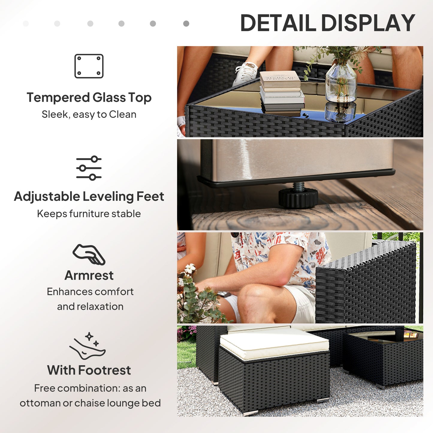 Outsunny 3 Pieces Garden Furniture Set With Cushions PE Rattan Wicker Conversation Corner Sofa Set