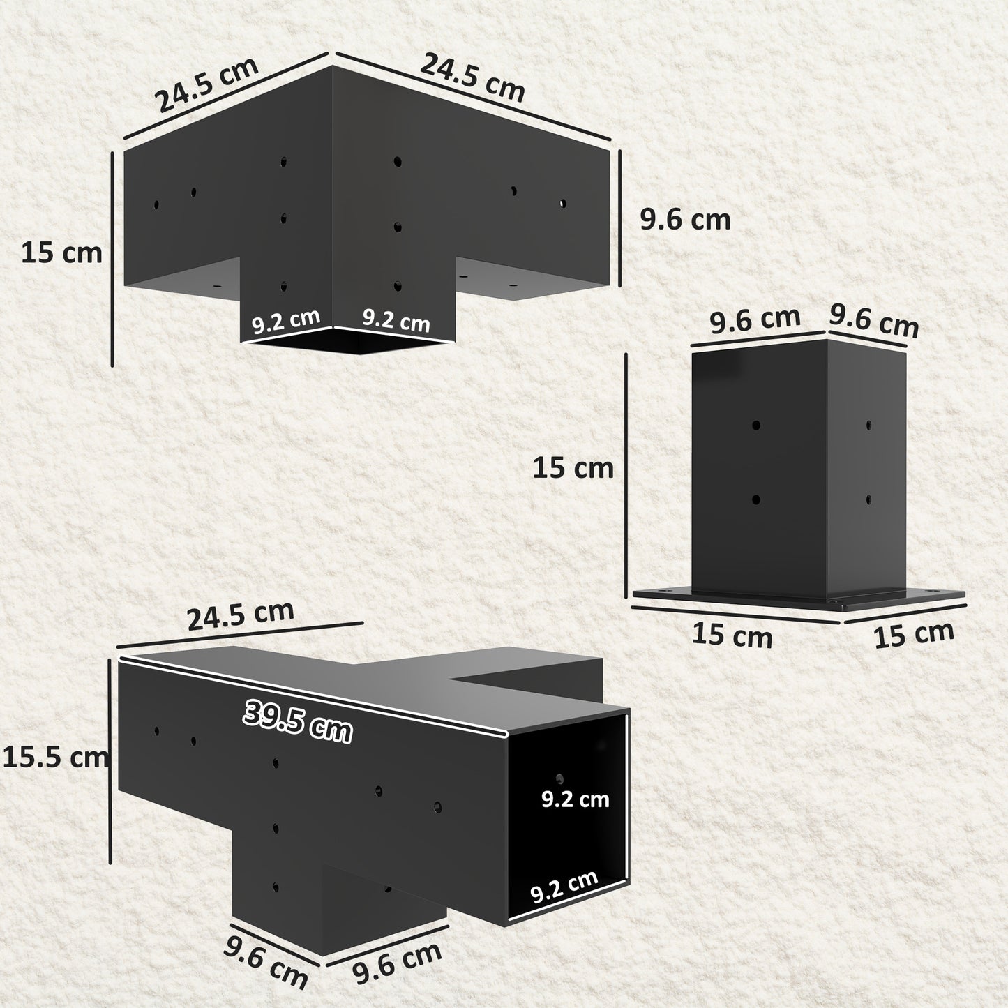 Outsunny 12 Pieces Pergola Kit Brackets 3 Way 4 Way Corner Brackets For 9.6 By 9.6 cm Lumber