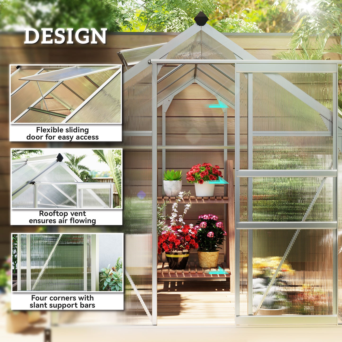Outsunny 6x8 Ft Walk In Greenhouse With Sliding Door Clear Panels For Garden And Patio