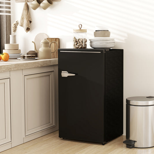 HOMCOM 85L Under Counter Fridge Retro Refrigerator With Chiller Box Glass Shelves Adjustable Thermostat Black