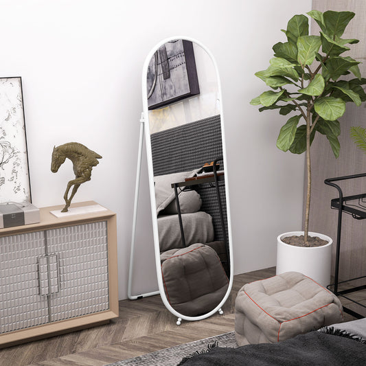 HOMCOM Elegant 40 x 160cm Oval Full Length Mirror - Versatile Floor Standing, Wall-Mounted, or Leaning Design with Shatter-Resistant Glass - ALL4U RETAILER LTD