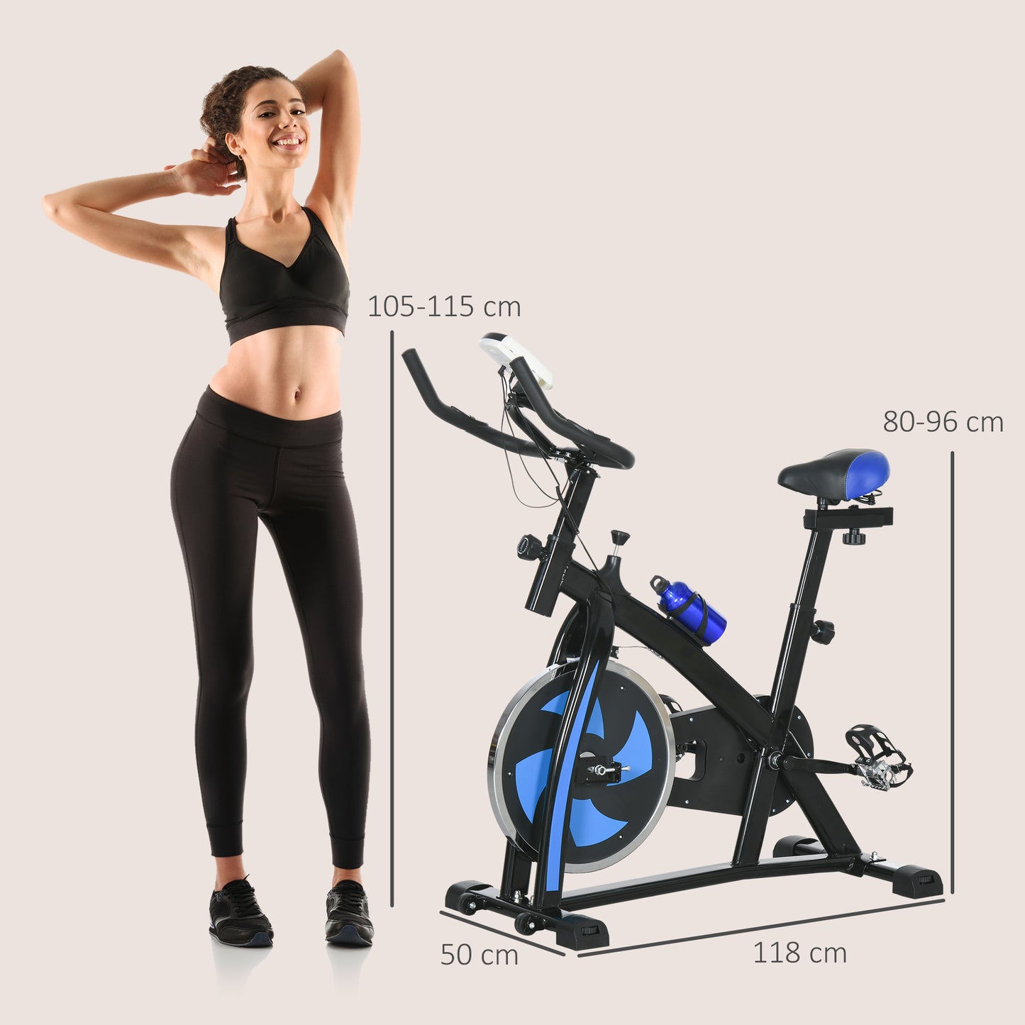 SPORTNOW Indoor Cycling Bike with Adjustable Features for Home Gym Fitness, Blue - ALL4U RETAILER LTD