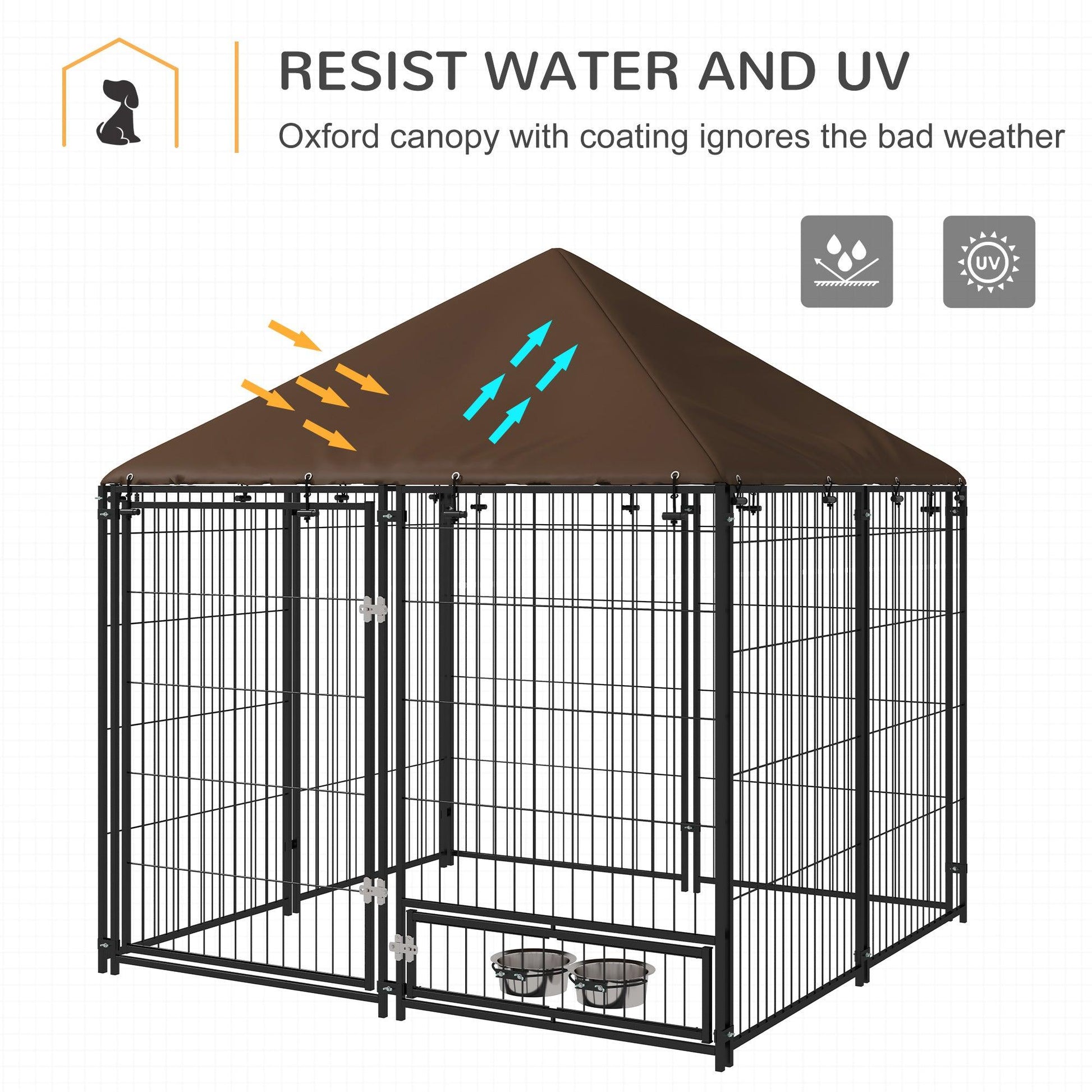 PawHut 141x141x151cm Outdoor Puppy Playpen with Canopy and Rotating Bowl - ALL4U RETAILER LTD