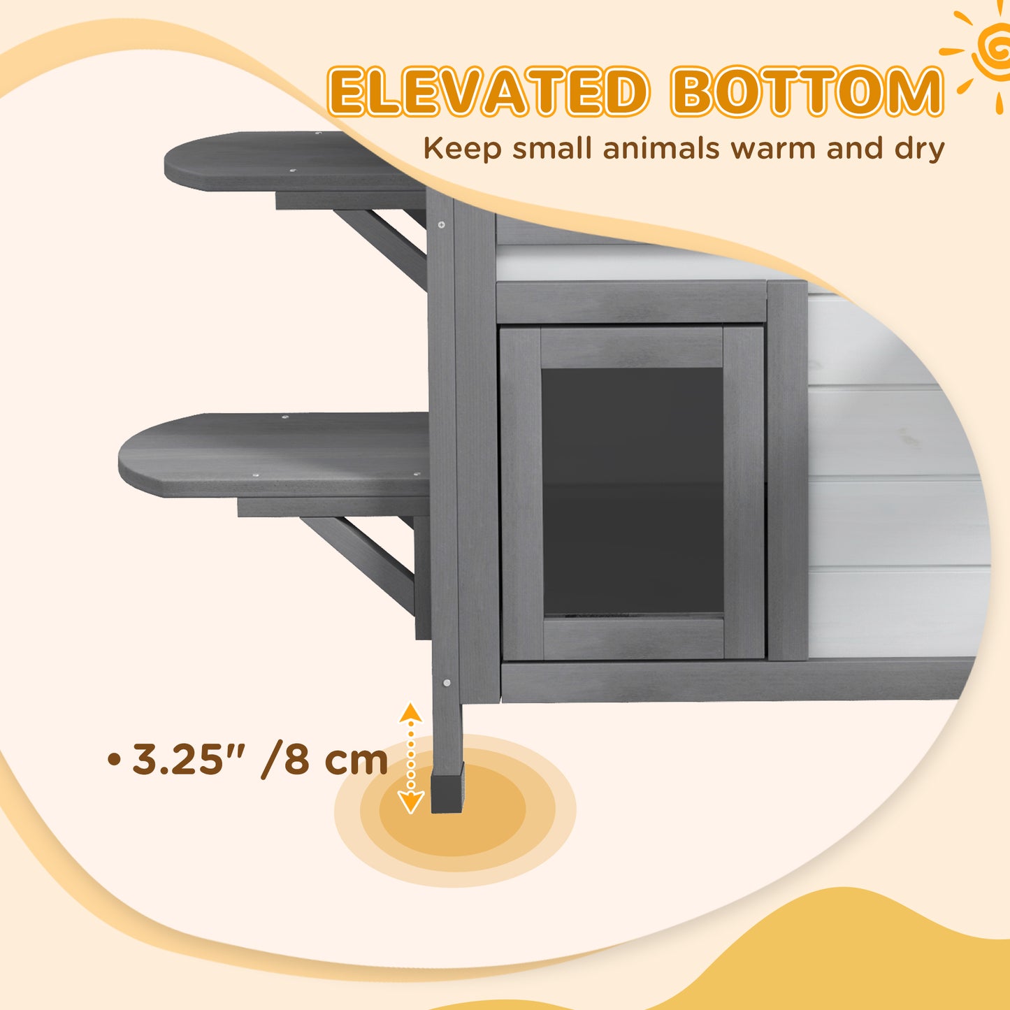 PawHut Two-Tiered Wooden Cat House with Escape Door - Weatherproof & Easy-Clean Design, White - ALL4U RETAILER LTD