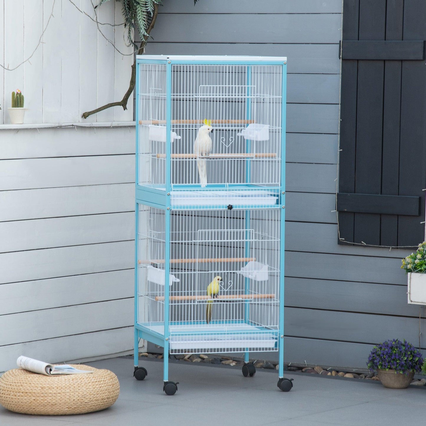 PawHut 2-In-1 Large Bird Cage Aviary with Wheels and Perch - ALL4U RETAILER LTD