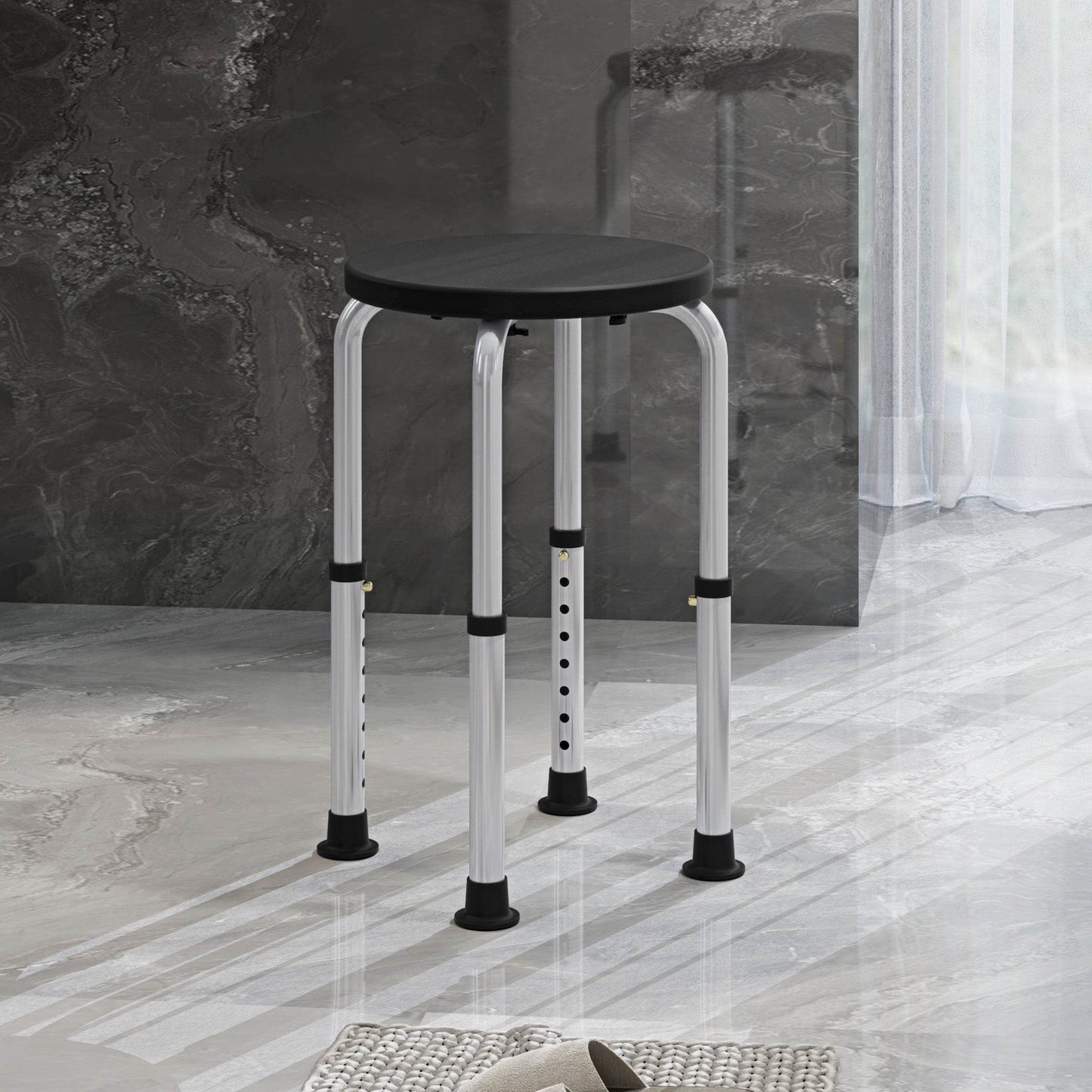 HOMCOM Adjustable Shower Stool with Non-Slip Feet for Elderly and Disabled, Black Aluminium Design - ALL4U RETAILER LTD