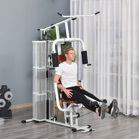 HOMCOM Versatile White Multifunctional Home Gym Workout Station for Total Body Training - ALL4U RETAILER LTD