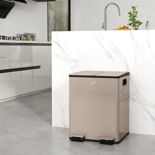 HOMCOM 40L Dual Compartment Stainless Steel Bin With Deodoriser Holders Gold Tone
