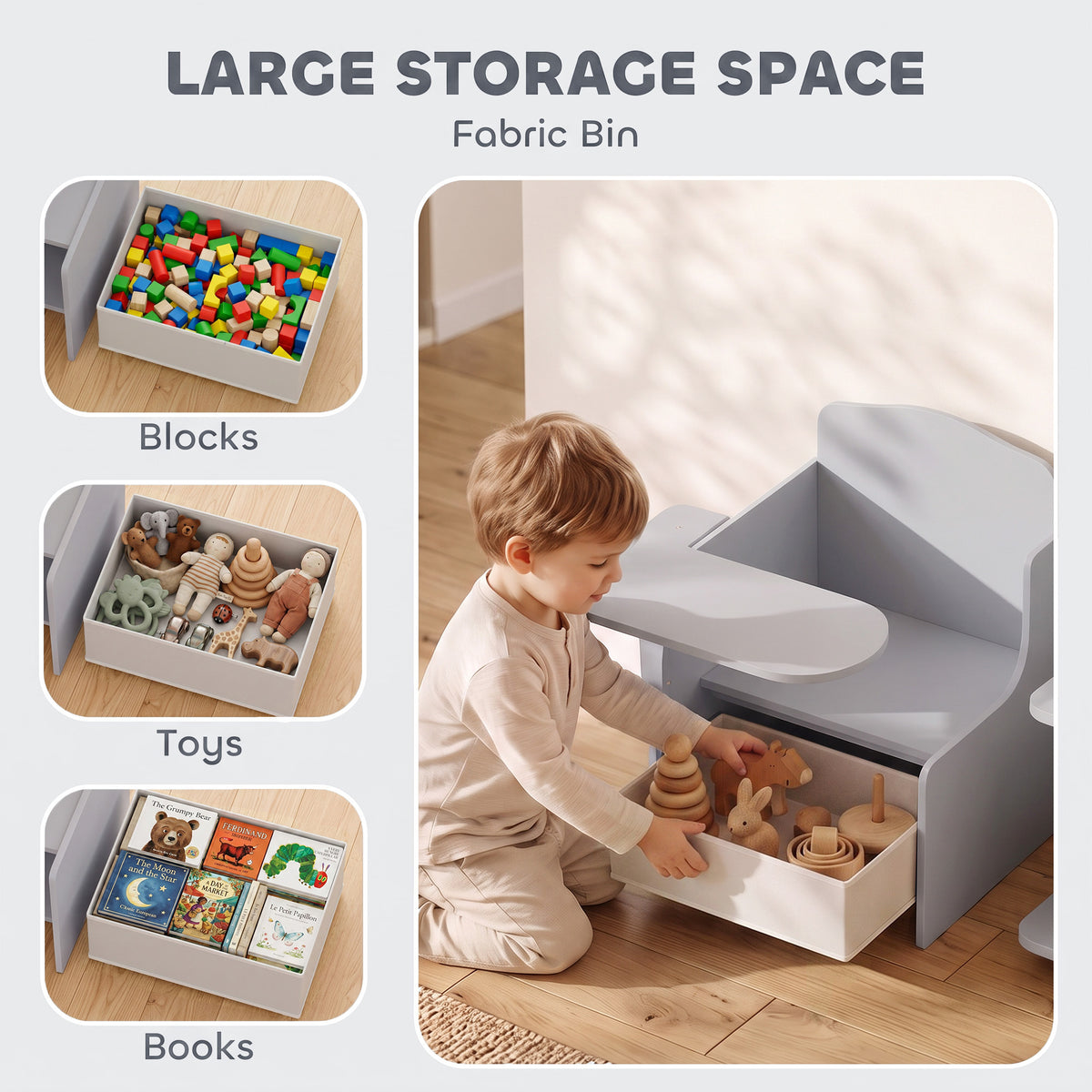 AIYAPLAY Kids Table And Chair Set With Storage Bin For Toddlers
