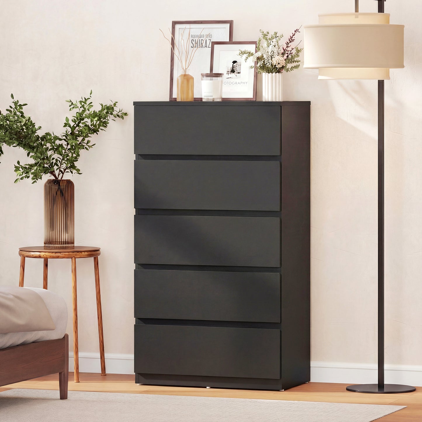 HOMCOM Five Drawer Chest Modern Dresser For Bedroom Storage And Space Saving Organization